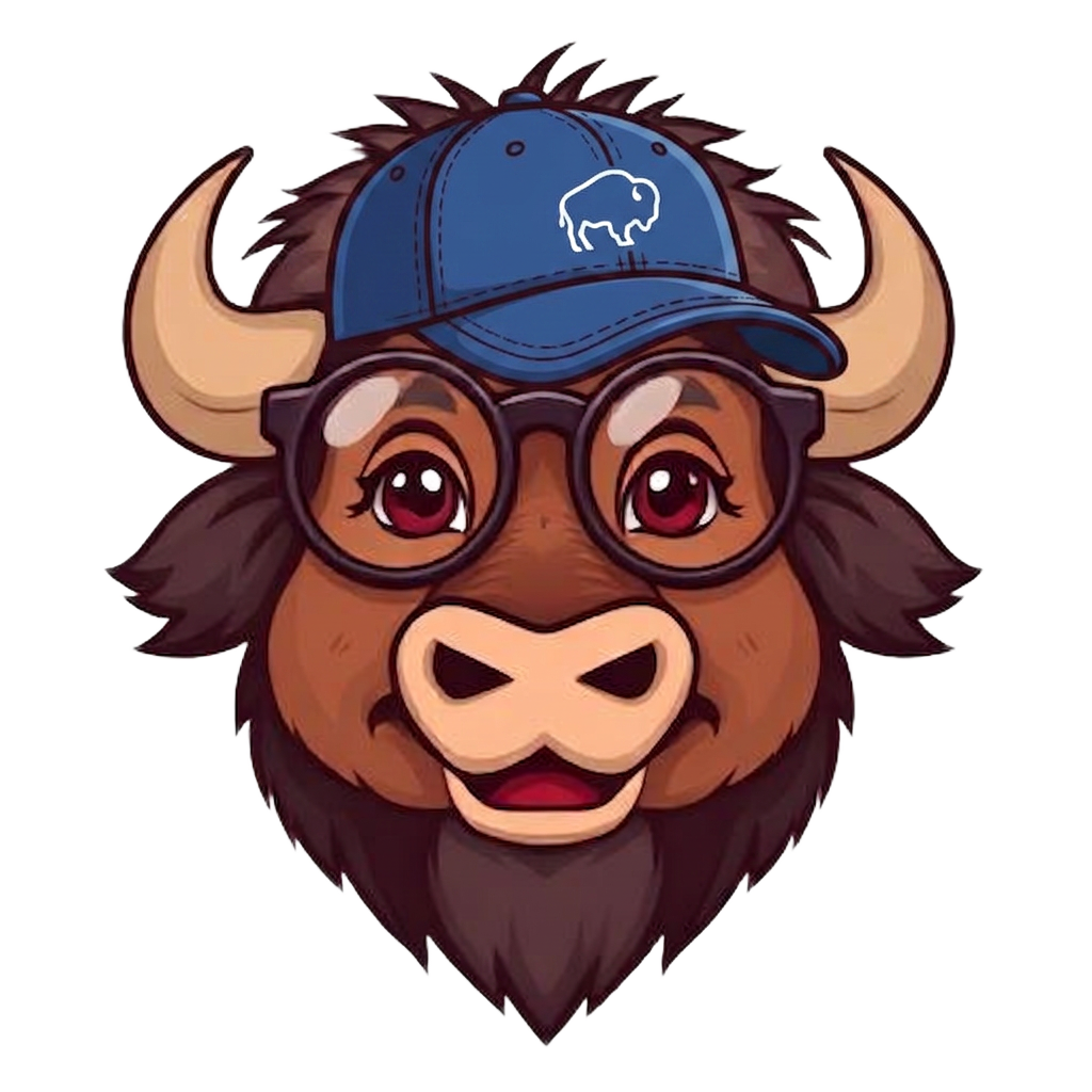 Telakus bison wearing a blue baseball cap