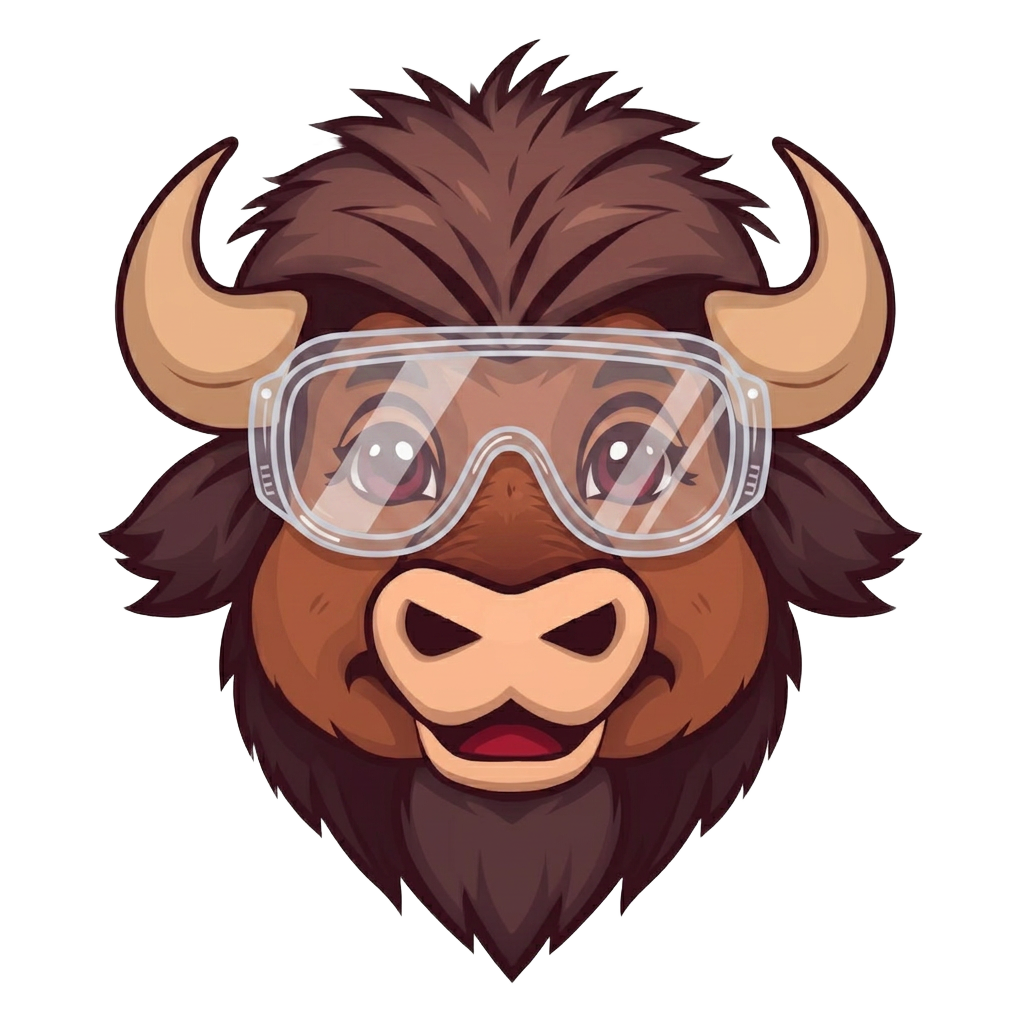 Telakus bison wearing science lab goggles